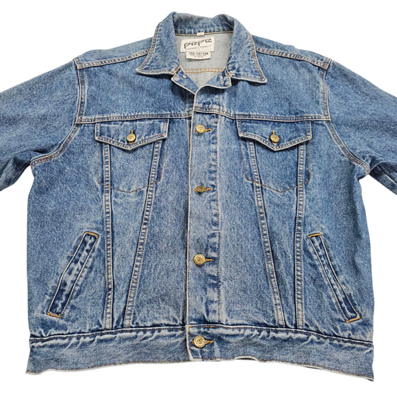 Vintage Pepe Jean Jackent Mens Medium Blue 80s Trucker Style Denim Stone Wash - Picture 3 of 16
